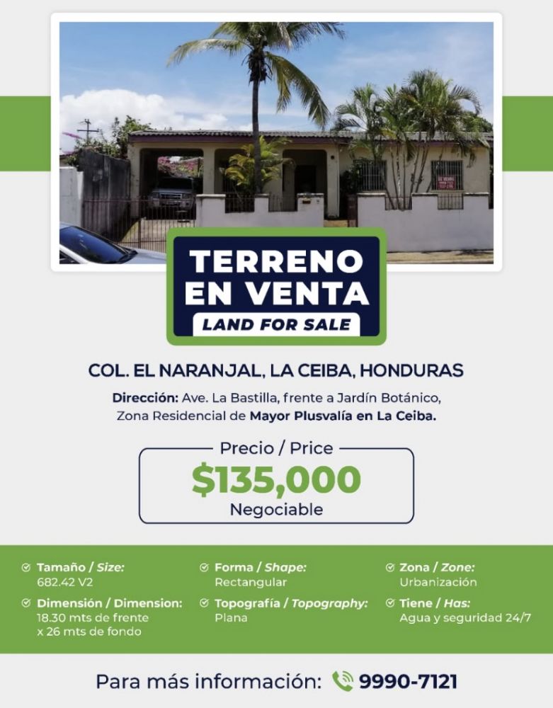 Terreno general en Venta en La Ceiba, Honduras